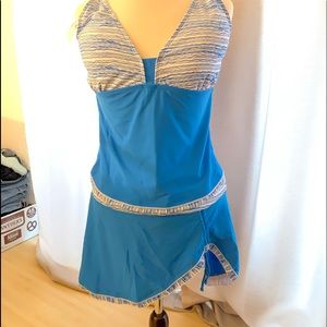 BeachSissi bathing suit tankini 2 piece swimsuit ocean blue and wavy white
